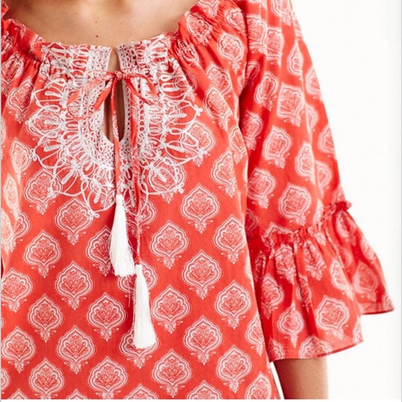 Mud Pie Cover Up Dress Red Paisley Bell Sleeve - Picture 3 of 8